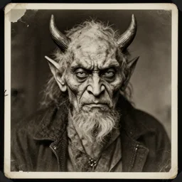 portrait of old demon, old vintage photography, damaged photo, film artifacts, scratches, tears, hyperrealistic, ultra detailed, 4 k