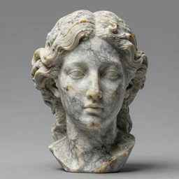 an intricate and highly detailed 3 d sculpture of a female head made of abelsonite