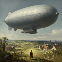 Medieval village on the plains, a villager looking up. The sky is completely covered by an incredibly enormous colossal airship-like ship. Extremely high detail, realistic, medieval fantasy art, masterpiece, art by Zdzisław Beksiński, Boris Vallejo