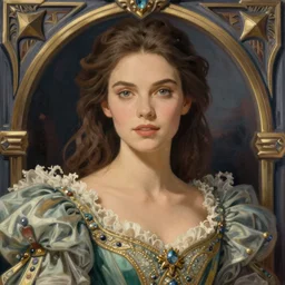 portrait of a stunningly beautiful european, glamour model, wearing an exquisite gown, greg manchess painting by sargent and leyendecker, studio ghibli fantasy close - up shot asymmetrical intricate elegant matte painting illustration hearthstone, by greg rutkowski by greg tocchini by james gilleard