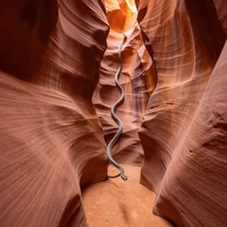 alien flying snake winding though a slot canyon at Zion National Park, bright, 50mm sigma, professional photography, nature photography