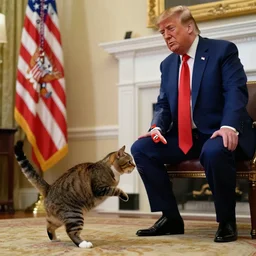 press photo of donald trump kicking a cat