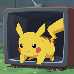 Pikachu crawling out of a TV horror movie, liminal