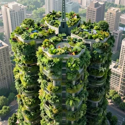 biophilic design, parametric utopian structures covered in plants, hyper real, photographic, urban green, rewilding