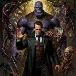 the platonic ideal of envy of cletus kasady ultimate carnage thanos dementor doctor manhattan chtulu nazgul, detailed, intricate, hyperrealism, intense, scary, decay, dmt, art by brock hofer and artgerm and greg rutkowski and alphonse mucha