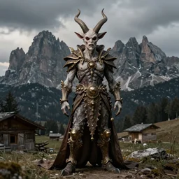 hyperrealist highly detailed neo-baroque portrait of krampus standing in dolomites concept art pascal blanche dramatic studio lighting 8k wide angle shallow depth of field
