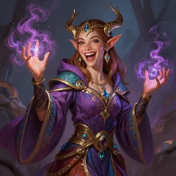 Dana Scully as an elf warlock, colorful robes, laughing, pointed ears, casting chaos magic, D&D character art, realistic digital painting, fantasy art, digital painting, character portrait, intricate ornamentation, by WLOP, Artstation Trending, Wayne Reynolds