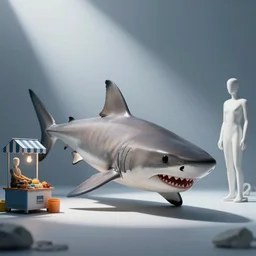 a shark eating a shop a mannequin
