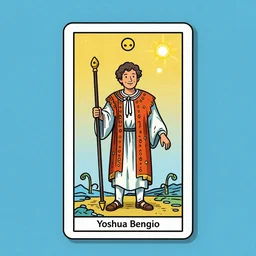Yoshua Bengio smiling on the Tarot card. Illustration.