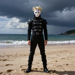 Pinhead from Hellraiser series enjoying his day off on the beach
