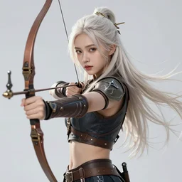 realistic beautiful gorgeous natural cute fantasy badass epic elven archer girl white blonde hair art drawn full HD 4K highest quality in artstyle by professional artists WLOP, Taejune Kim, yan gisuka, JeonSeok Lee, artgerm, Ross draws, Zeronis, Chengwei Pan on Artstation