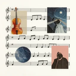 musical score, modern collage, artwork by artwork by ismail inceoglu