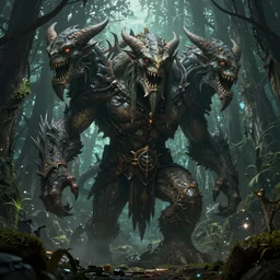 giant dungeons and dragons ettin giant with two heads, ettin from dungeons and dragons, dnd in a dark forest, digital art, high quality render, artstation, 8 k, photograph quality, ultrahd