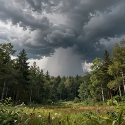 Beautiful Summer storm in the woods” Beautiful Dreamscape, Digital art, concept art, detailed, lovely colors, Art station,3-D 4K, beautiful background, matte painting, ,