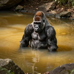 a yellowish brown pool with a gorilla in it