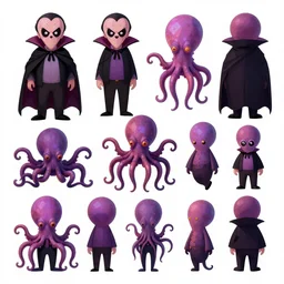 punk rockstar vampire squid concept character designs of various shapes and sizes by genndy tartakovsky and splatoon by nintendo for the new hotel transylvania
