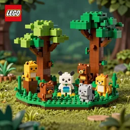 lego mini build of forest creatures that live in the imagination forest, cute looking, kawaii, sharp focus, character sheet, game concept art