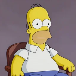 dlsr photo of homer simpson face as a white man with beard stubble taken in studio lighting sitting on chair