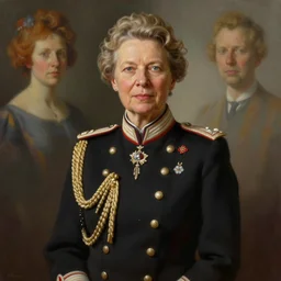 hyperrealistic full body portrait of gro harlem brundtland, highly decorated uniform, portrait, highly detailed, hyperrealistic, digital painting, artstation, concept art, smooth, sharp focus, illustration, cinematic lighting, art by artgerm and greg rutkowski and alphonse mucha