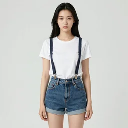 a woman with long black hair in shorts with suspenders and white t-shirt drawn by hajime sorayama, Alexandre Cabanel, norman rockwell, peter paul rubens, maler collier, frank frazetta, alphonse mucha, gustav klimt 4k, unreal 5, DAZ, french noveau, trending on artstation, octane render, hyperrealistic