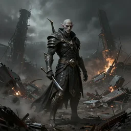 an epic matte painting of a drow in the apocalypse nuclear warzone by peter mohrbacher by yoji shinkawa by jeff easley