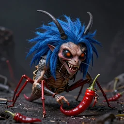 a highly detailed digital painting of flea from red hot chili peppers as a rabid warlock, blue hair, gothic tattoos by bobby chiu, trending on artstation, octane render, 4 k, unreal 5, macro photography, goro fujita