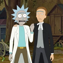 rick an morty as the couple in the painting america gothic extremely high quality