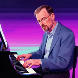walter white playing piano by yuki matsuri, epic retrowave art, trending on art station