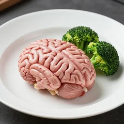 a professional food photography photo of a dish with human brain and broccoli, epic lighting, realistic