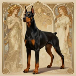 full body photography of a male anthropomorphic doberman, deep focus, d & d, fantasy, intricate, elegant, highly detailed, digital painting, artstation, concept art, matte, sharp focus, illustration, hearthstone, art by artgerm and greg rutkowski and alphonse mucha