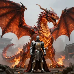 a giant fire dragon, knigt, 8k, hyper realistic