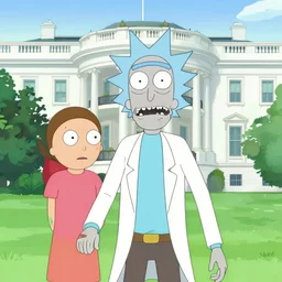 rick and morty in the white house, anime style