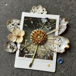 “details analogue photo flower made of garbage and body parts”