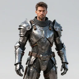 a man wearing armor made of scrap metal, half metal half cables, futuristic, realistic octane render, high detail