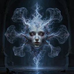 professional concept art symmetrical portrait of a ominous! floating!! electrical fractals thing in a dark room by artgerm and greg rutkowski. an intricate, elegant, highly detailed digital painting, concept art, smooth, sharp focus, illustration, in the style of cam sykes.