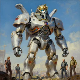 a giant king tut mecha ufo, tim hildebrandt, wayne barlowe, bruce pennington, donato giancola, trending on artstation, cinematic composition, beautiful lighting, hyper detailed, 8 k, oil on canvas