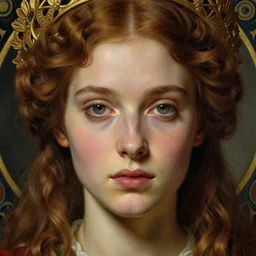 detailed realistic beautiful young medieval queen face portrait by jean delville, gustave dore and marco mazzoni, art nouveau, symbolist, visionary, gothic, pre - raphaelite