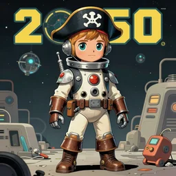 ( ( ( ( ( 2 0 5 0 s retro future 1 0 year old boy super scientest in space pirate mechanics costume full portrait. muted colors. ) ) ) ) ) by jean baptiste monge, pulp cover!!!!!!!!!!!!!!!!!!!!!!!