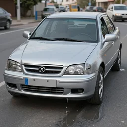 леее куда прешь cheap silver paint sedan car, broken front, front view, heavy drain, hyperrealistic render, daylight, ray tracin, street photo - - q 0. 5 не видишь! promt engineer! идет