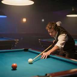 Jedi playing pool using lightsabers as cues, in a hazy dive bar