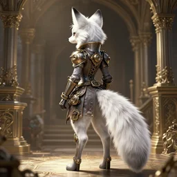 the full body of anthropomorphic lynx fursona from behind wearing a steampunk suit as unimaginably beautiful, gorgeous, elegant, young lynx, an ultrafine hyperdetailed illustration by furaffinity, intricate linework, white fur, unreal engine 5 highly rendered, global illumination, radiant light, detailed and intricate environment