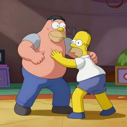 Peter griffin wrestling with Homer Simpson
