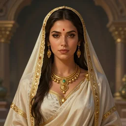 a stunning portrait of Kat Dennings as an ancient hindu priestess, digital art by Ross Tran and Angel Ganev, highly detailed, trending on artstationhq