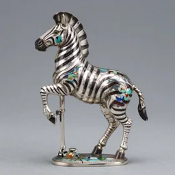masterful vintage italian silver and enamel cloisonne figurine of a realistic zebra standing on two legs