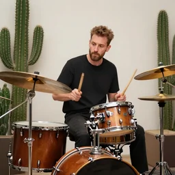 cactus playing drums,very detailed, professional award winning photo