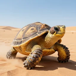 turtle driving a car in the desert, highly detailed, realistic
