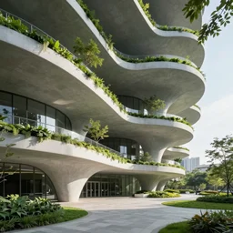 utopian biophilic architecture, minimalist parametric structure, urban green