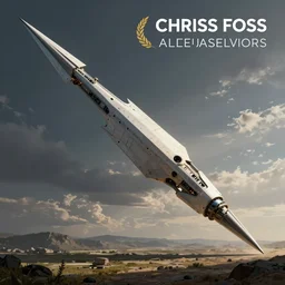 concept art of a large space vessel in the shape of an spear by chriss foss
