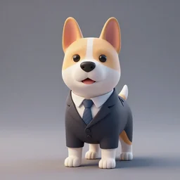 full body 3 d render of a dog in a business suit!, studio lighting, grey background, no shadow, blender, trending on artstation, 8 k, highly detailed