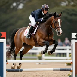 ground level shot of a jockey on a hybrid ( my little pony ) horse, it's jumping a hurdle, a horse that's ( my little pony ). professional, high quality, realistic, dramatic lighting, dof, bokeh, action
